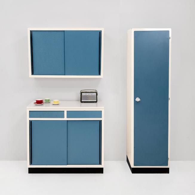 50s Küchen-Ensemble, graublau