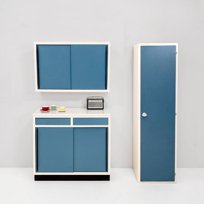 50s Küchen-Ensemble, graublau