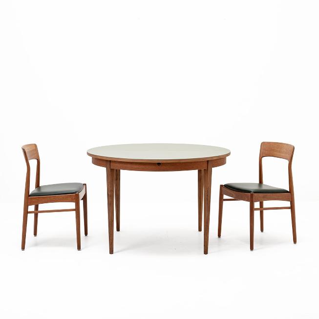 Auszugtisch Teakholz, Linoleum-Tischplatte, vintage