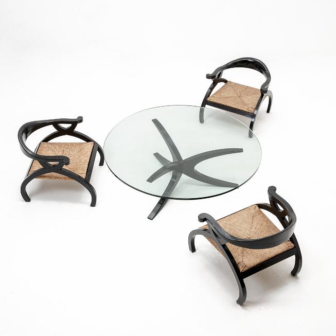 Couchtisch, Glas und Holz, Vintage