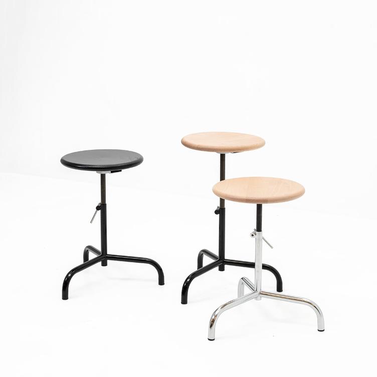 Drehhocker | Höhe 40-62 cm | Verchromt oder schwarz lackiert