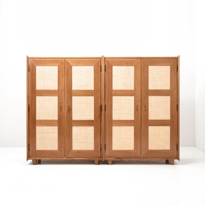 Kleiderschrank-Paar mit Rattan, 1950er