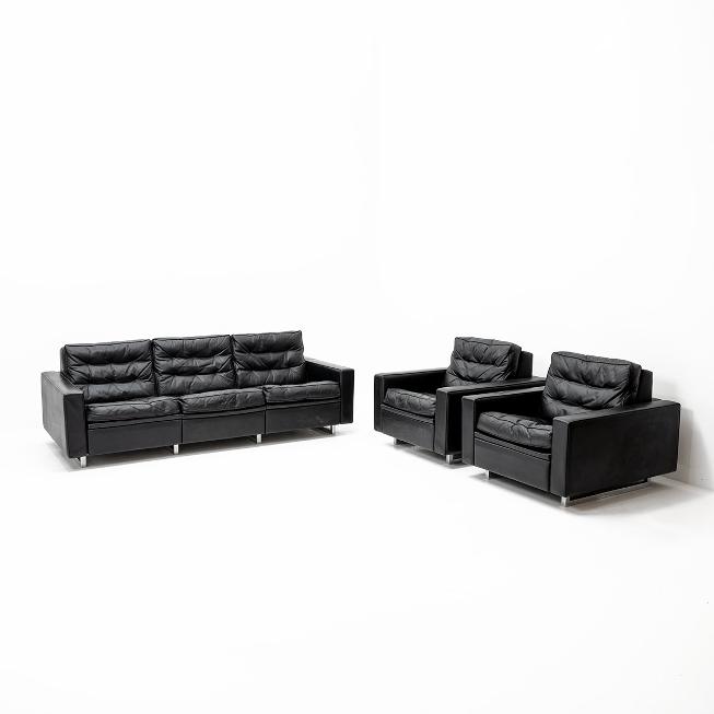 Ledersofa DS-3A de Sede mit 2 Sesseln, vintage