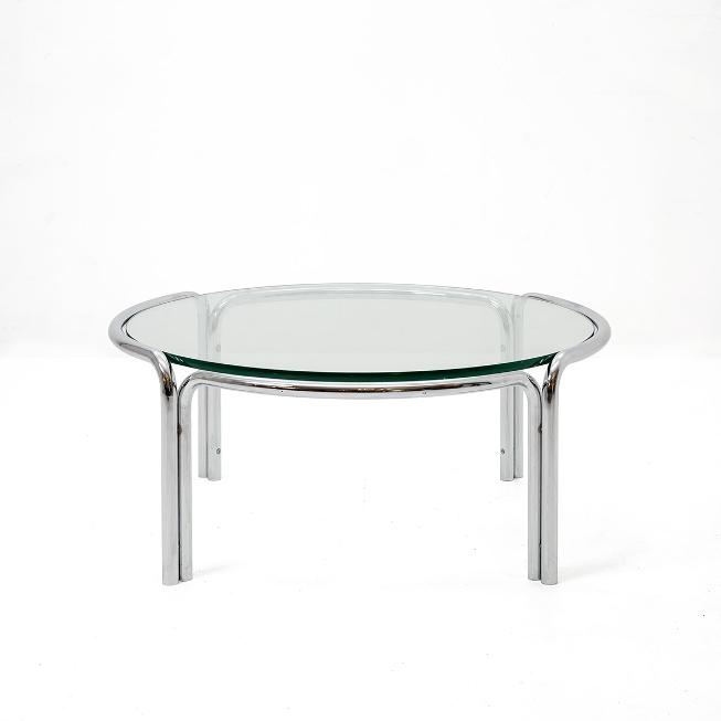 Lounge Tisch, Glas mit Stahlrohr, Vintage