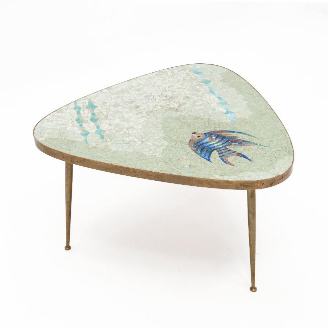 Mosaik-Couchtisch Fischmotiv 50er Jahre