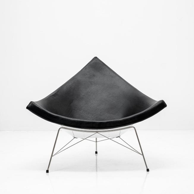 Sessel, Coconut Chair, schwarzes Leder