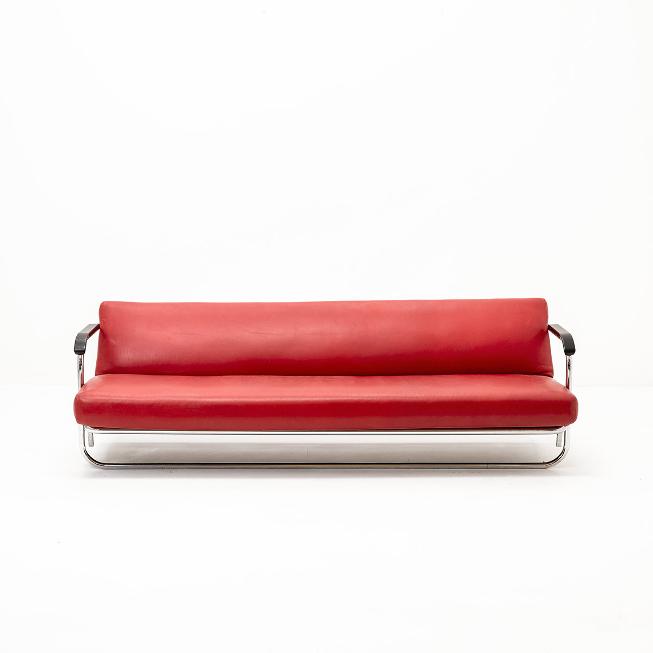 Vintage Alvar Aalto Sofa, rotes Leder, 1960er-Jahre